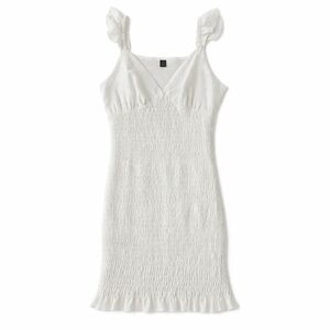 ✨ Salanta White Smocked Swiss Dot Mini Dress Size L Boho Chic